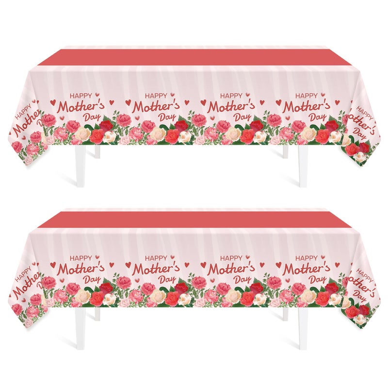 Childom 2 Pack Mothers Day TableclothMothers Day Party Decorations54 x 108 Plastic Disposable Tablecloths for RectanglePlastic Table Covers for Mom Birthday Party Supplies Holiday Buffet Table