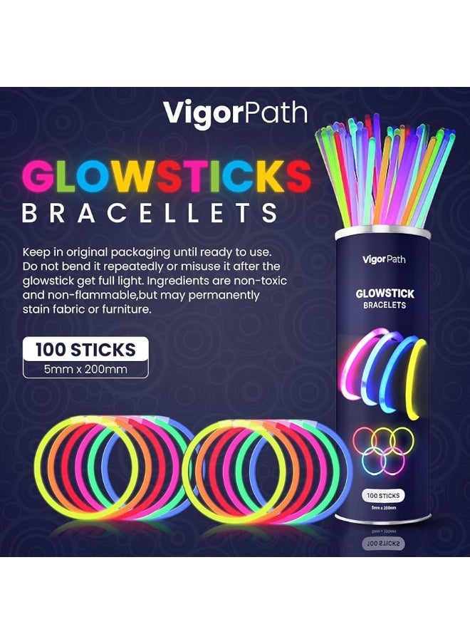 vigor path - Set of 100' Luminous Sticks - 8" Glowsticks for Bracelets, Necklaces - Perfect for Neon-Themed Parties, Easter Celebrations, Festive Christmas Evenings, Spooky Halloween Nights, and Football Fanatic - Image 1
