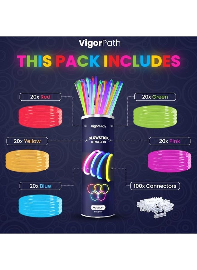 vigor path - Set of 100' Luminous Sticks - 8" Glowsticks for Bracelets, Necklaces - Perfect for Neon-Themed Parties, Easter Celebrations, Festive Christmas Evenings, Spooky Halloween Nights, and Football Fanatic - Image 1