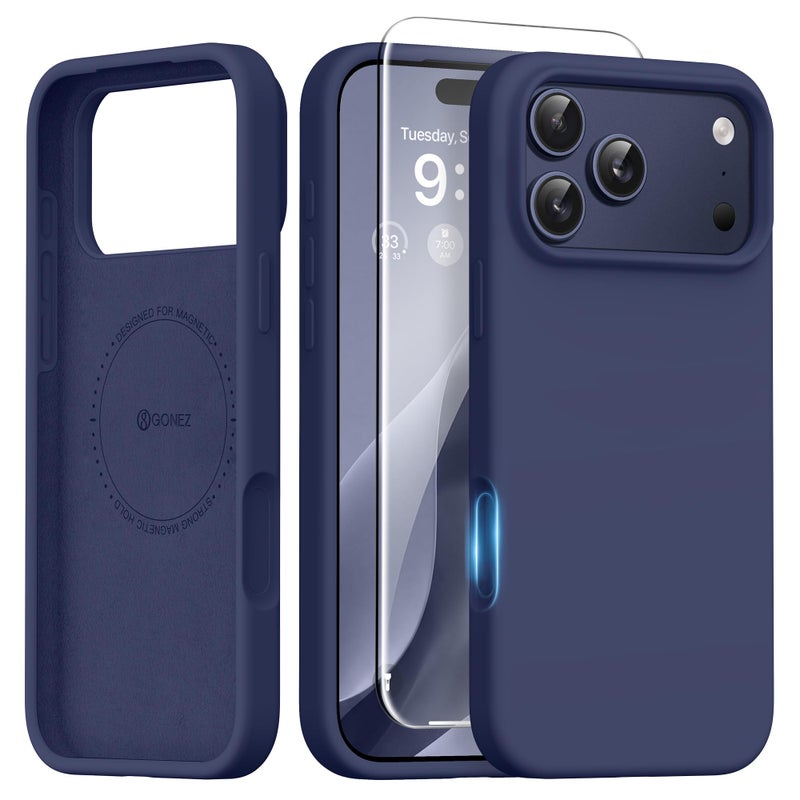GONEZ Magnetic for iPhone 17 Pro Max Case Compatible with MagSafe AntiScratch Microfiber Lining Screen Protector Silicone Camera Control Shockproof Slim Phone Cover 69 inch Midnight Blue - Image 3