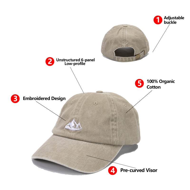 DASMINI Dad Hats for Men Womens Baseball Caps Mountain Hat Adjustable Unstructured Vintage Outdoor Cap(Khaki) - Image 4