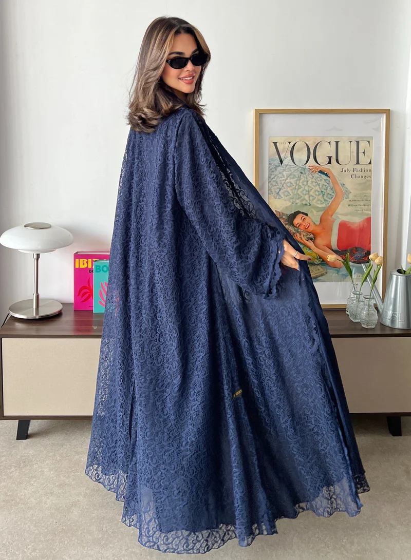 Lusin Abaya Navy Lace Semi-Flared Abay