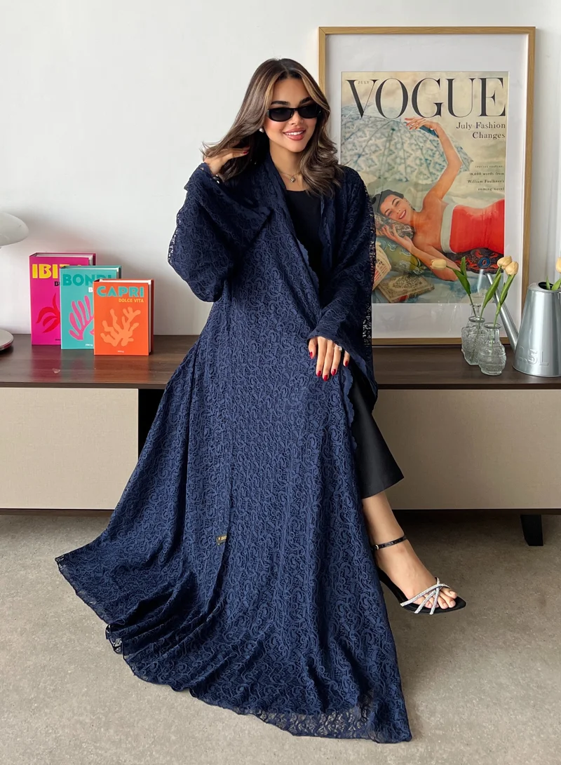 Lusin Abaya Navy Lace Semi-Flared Abay