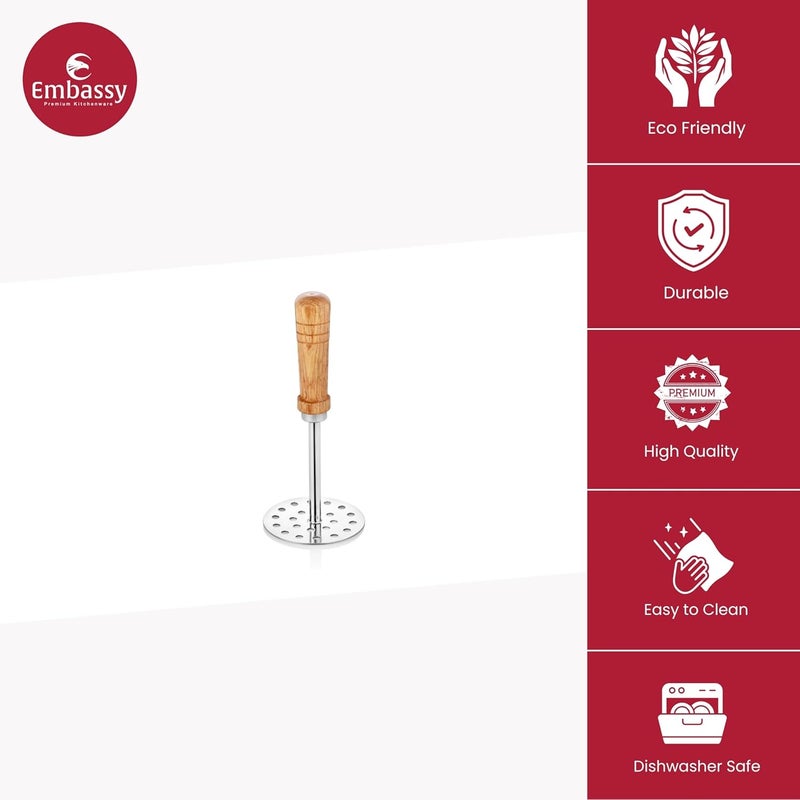 Embassy Stainless Steel Potato Masher with Wooden Handle Size 3 Diameter 83 cms Ideal for mashing VegetablePav BhajiBaby Food Smasher for Kitchen - Image 3