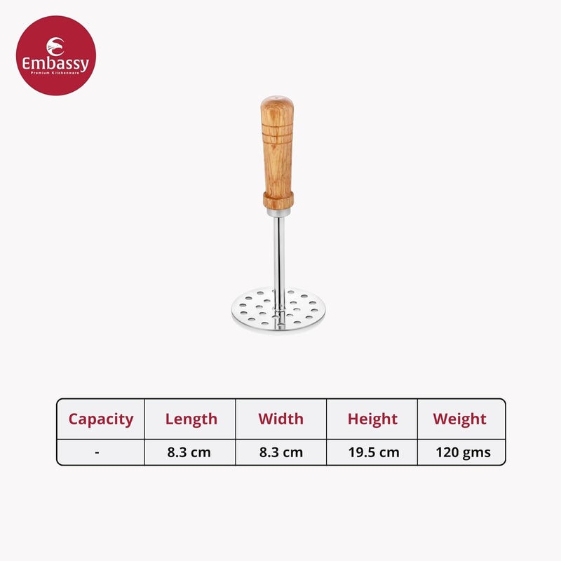 Embassy Stainless Steel Potato Masher with Wooden Handle Size 3 Diameter 83 cms Ideal for mashing VegetablePav BhajiBaby Food Smasher for Kitchen - Image 2