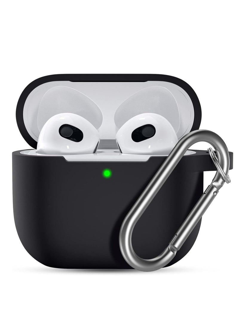 AirPods 3 Case, Silicone Airpods 3 Case, Protective Cover Compatible with Apple AirPods 3 Generation 2021, AirPods 3 Case with Carabiner, Black - Image 1
