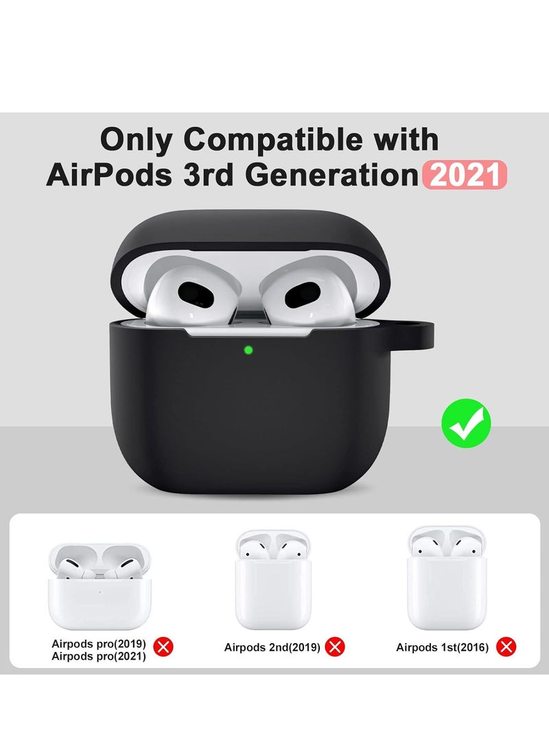AirPods 3 Case, Silicone Airpods 3 Case, Protective Cover Compatible with Apple AirPods 3 Generation 2021, AirPods 3 Case with Carabiner, Black - Image 2
