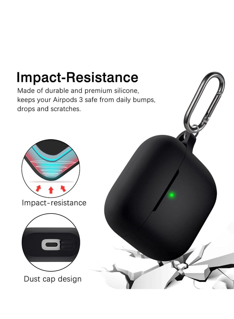 AirPods 3 Case, Silicone Airpods 3 Case, Protective Cover Compatible with Apple AirPods 3 Generation 2021, AirPods 3 Case with Carabiner, Black - Image 3