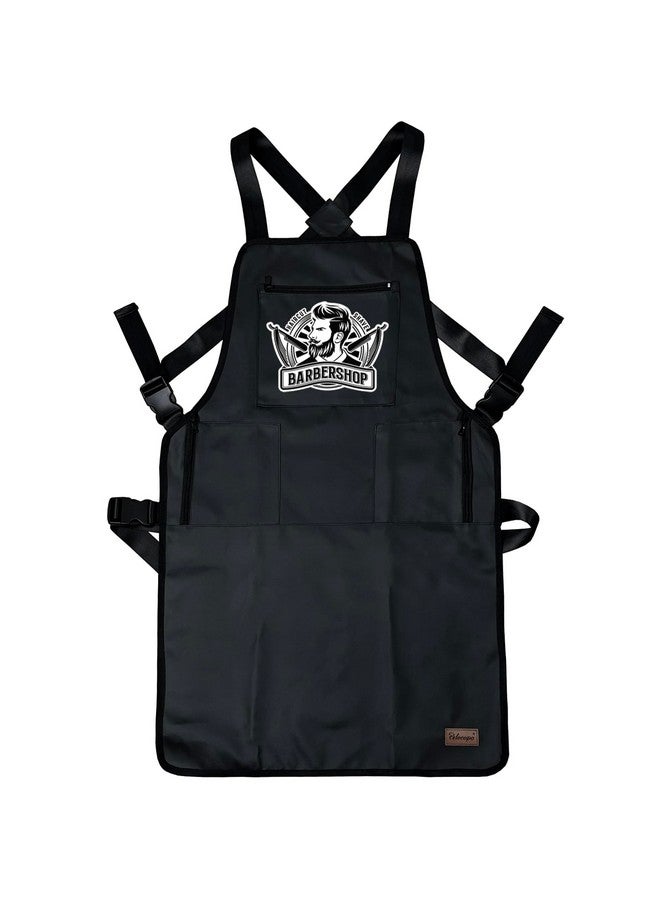 Pelocapa Barber Apron Hair Stylists Tools Leather Apron Professional Waterproof Haircutting Apron with 3 Pockets, Barbershop Pattern - Image 1