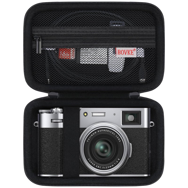 BOVKE Carrying Case for Fujifilm X100VI / X100V / X-E5 Digital Camera, Extra Mesh Pocket for Fuji Camera Accessories Charging Cables, Black - Image 1