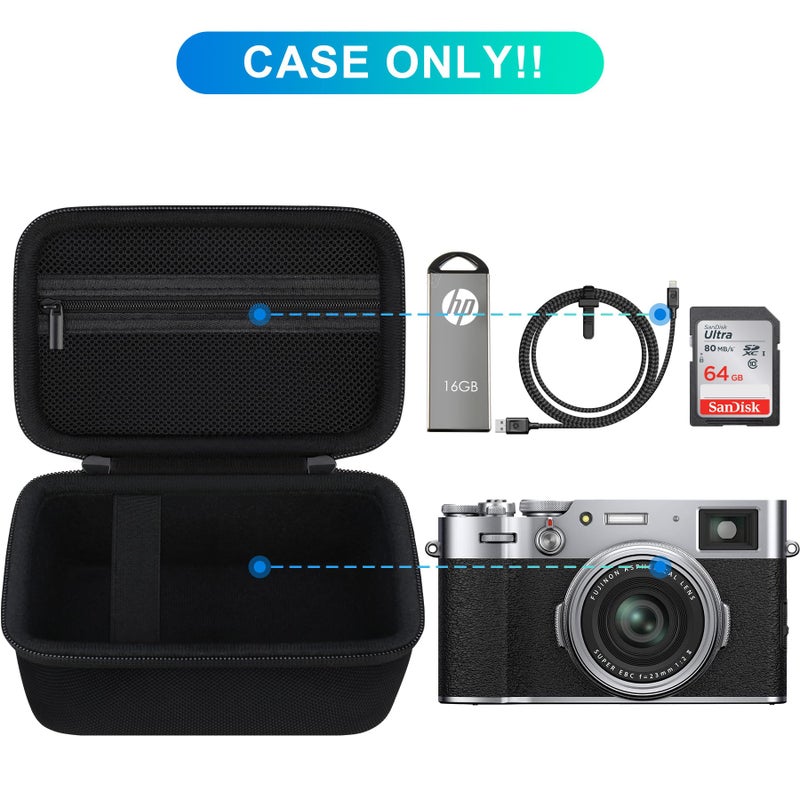BOVKE Carrying Case for Fujifilm X100VI / X100V / X-E5 Digital Camera, Extra Mesh Pocket for Fuji Camera Accessories Charging Cables, Black - Image 3