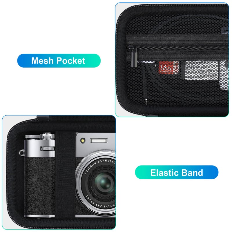 BOVKE Carrying Case for Fujifilm X100VI / X100V / X-E5 Digital Camera, Extra Mesh Pocket for Fuji Camera Accessories Charging Cables, Black - Image 4