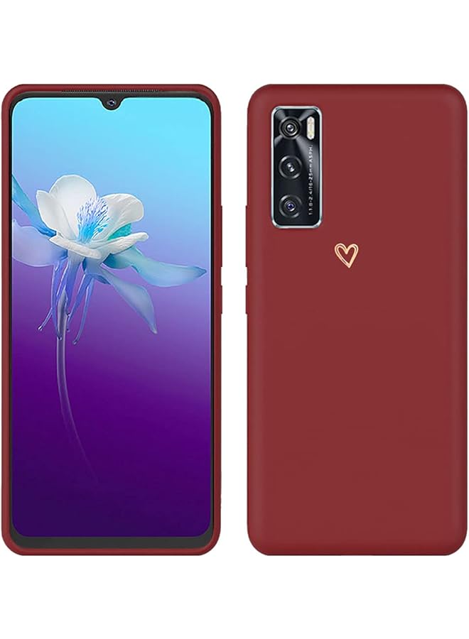 غطاء حماية بلاستيكي مرن ناعم الملمس متوافق مع هاتف Vivo Vivo V20Se باللون الأحمر الداكن