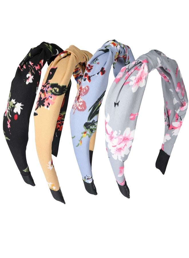 Nnr Flower Print Flat Knot Hair Band For Girls And Women - Pack Of 4 Pcs-Multicolor - Image 1
