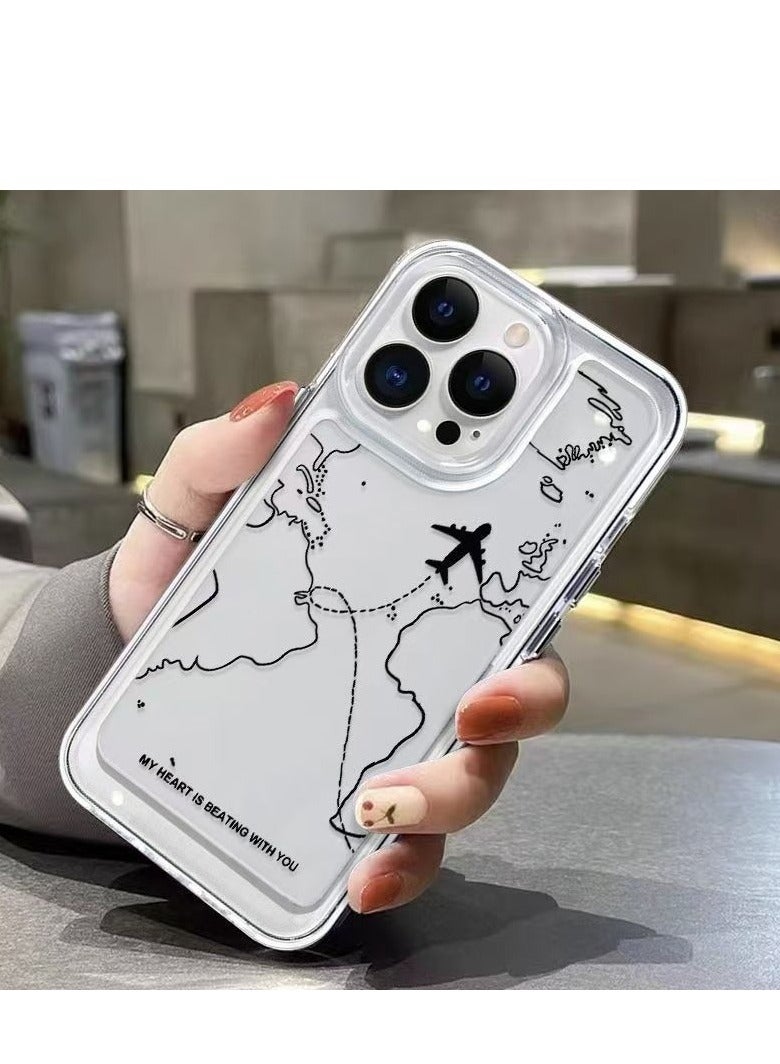 Transparent Space Shell – Airplane Map 322 Design for iPhone 16 Pro, Stylish and Protective Case - Image 1