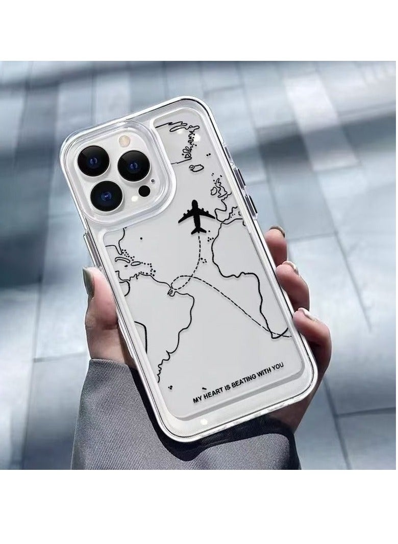 Transparent Space Shell – Airplane Map 322 Design for iPhone 16 Pro, Stylish and Protective Case - Image 2