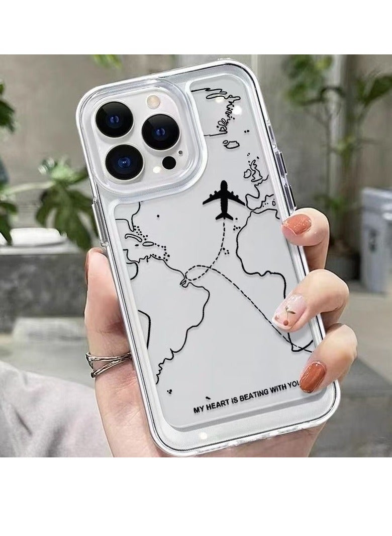 Transparent Space Shell – Airplane Map 322 Design for iPhone 16 Pro, Stylish and Protective Case - Image 3