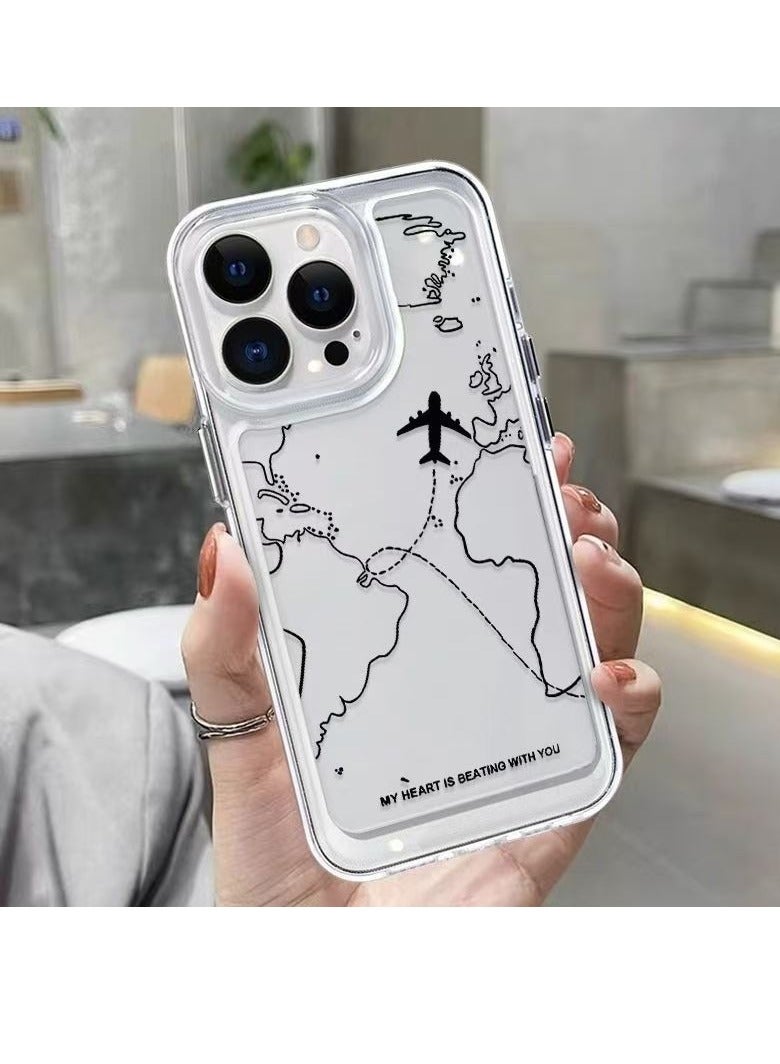Transparent Space Shell – Airplane Map 322 Design for iPhone 16 Pro, Stylish and Protective Case - Image 4