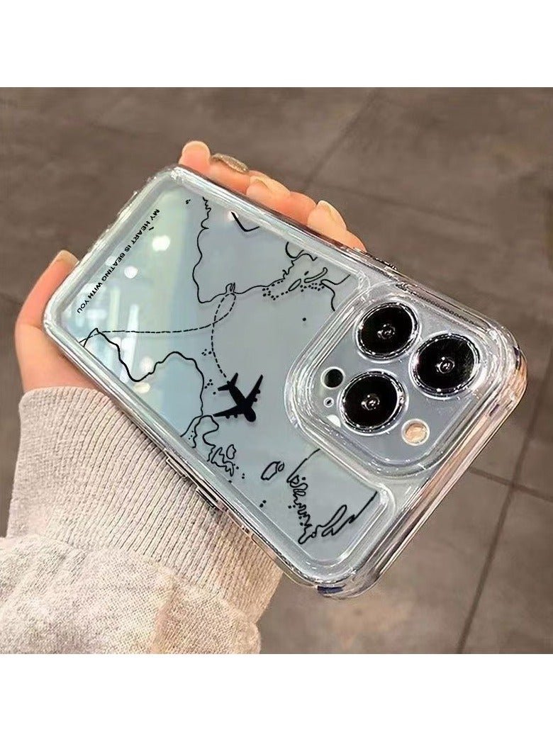 Transparent Space Shell – Airplane Map 322 Design for iPhone 16 Pro, Stylish and Protective Case - Image 5