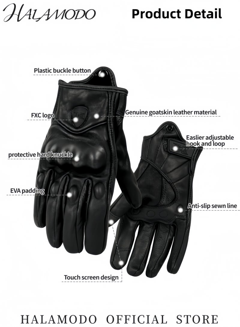 Halamodo Motorcycle Leather Gloves Touch Screen Full Finger Gloves Premium Protective Gloves Classic Motocross Gloves Hard Reinforced Knuckle Gloves Stylish Gloves for Men & Women - Image 2