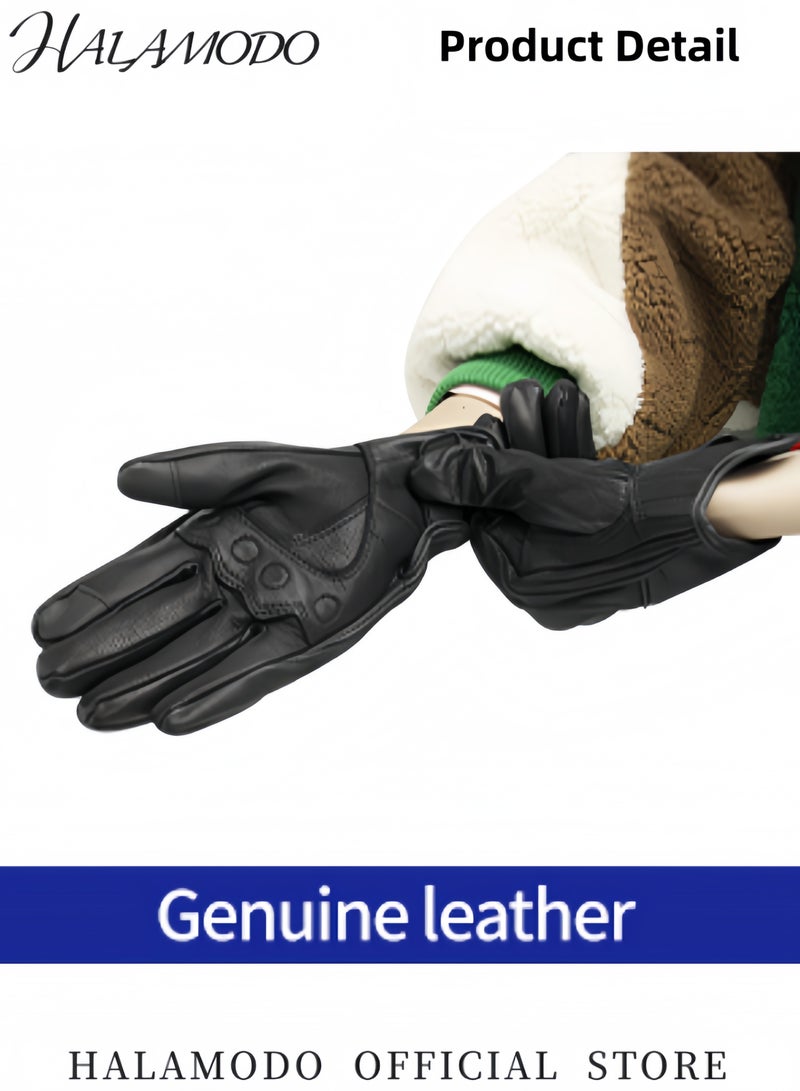 Halamodo Motorcycle Leather Gloves Touch Screen Full Finger Gloves Premium Protective Gloves Classic Motocross Gloves Hard Reinforced Knuckle Gloves Stylish Gloves for Men & Women - Image 4
