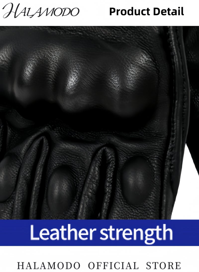 Halamodo Motorcycle Leather Gloves Touch Screen Full Finger Gloves Premium Protective Gloves Classic Motocross Gloves Hard Reinforced Knuckle Gloves Stylish Gloves for Men & Women - Image 5