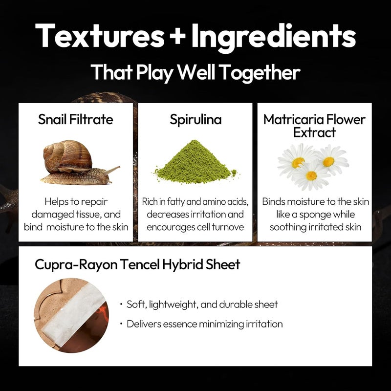 LAPCOS Escargot Sheet Mask, Daily Face Mask with Snail Filtrate to Moisturize and Soothe Skin, Korean Beauty Favorite, 5-Pack - Image 3