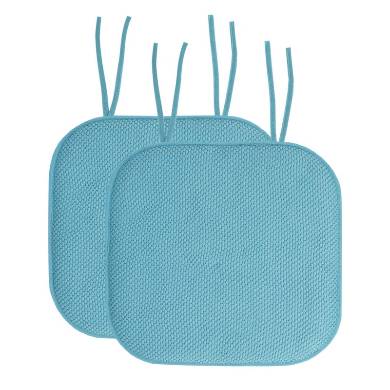 Sweet Home Collectio Sweet Home Collection Chair Cushion Memory Foam Pads with Ties Honeycomb Pattern Slip Non Skid Rubber Back Rounded Square 16"" x 16"" Seat Cover  2 Pack  Teal