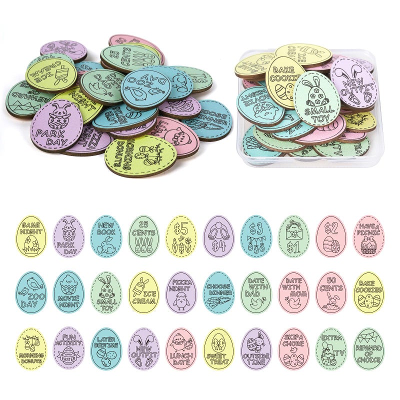 Hedeey Easter Egg Fillers30 Pack Wooden Easter Egg Tokens for KidEaster Stuffers with 30 Diffrent Engraved SayingsEater Filled Actity for Kids Teens Toddler Girls BoysEgg - Image 3