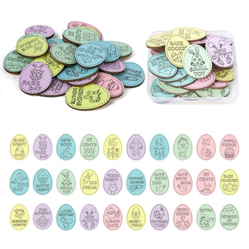 Hedeey Easter Egg Fillers30 Pack Wooden Easter Egg Tokens for KidEaster Stuffers with 30 Diffrent Engraved SayingsEater Filled Actity for Kids Teens Toddler Girls BoysEgg - Image 1
