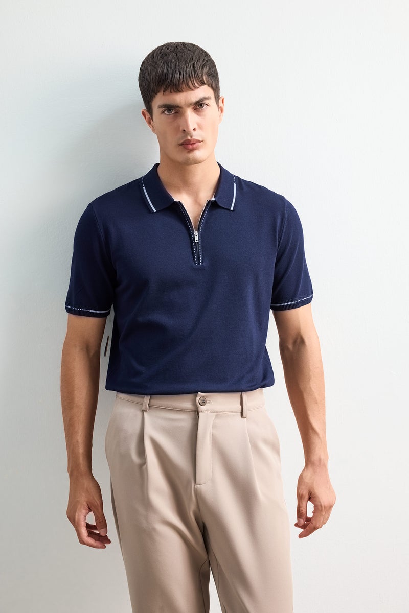 ديفاكتو تيشيرت بولو تريكو نص كم قصة عادية بسوسته - Image 1