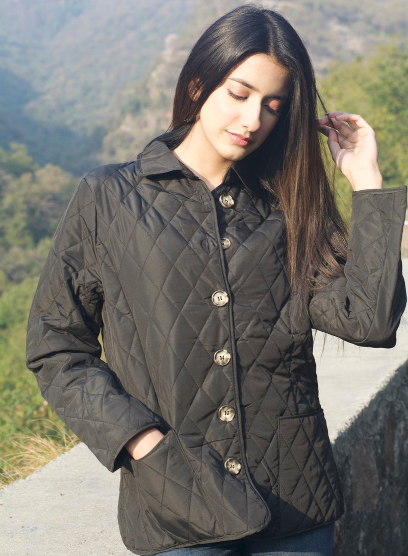 P FOR PRETTY Black Mid Length Padded Jacket - Image 2
