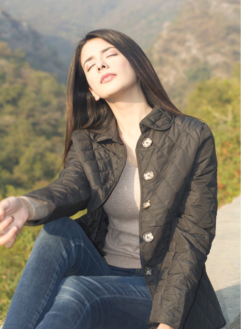 P FOR PRETTY Black Mid Length Padded Jacket - Image 5