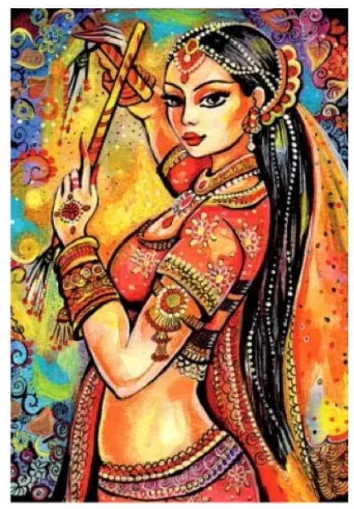 TREXEE DIY Paint by Numbers Kit for Adults Kids & Beginners,Dandiya Girl DIY Oil Painting by Numbers on Canvas Acrylic Painting by Numbers (40 * 50cm)(Without Frame) - Image 1