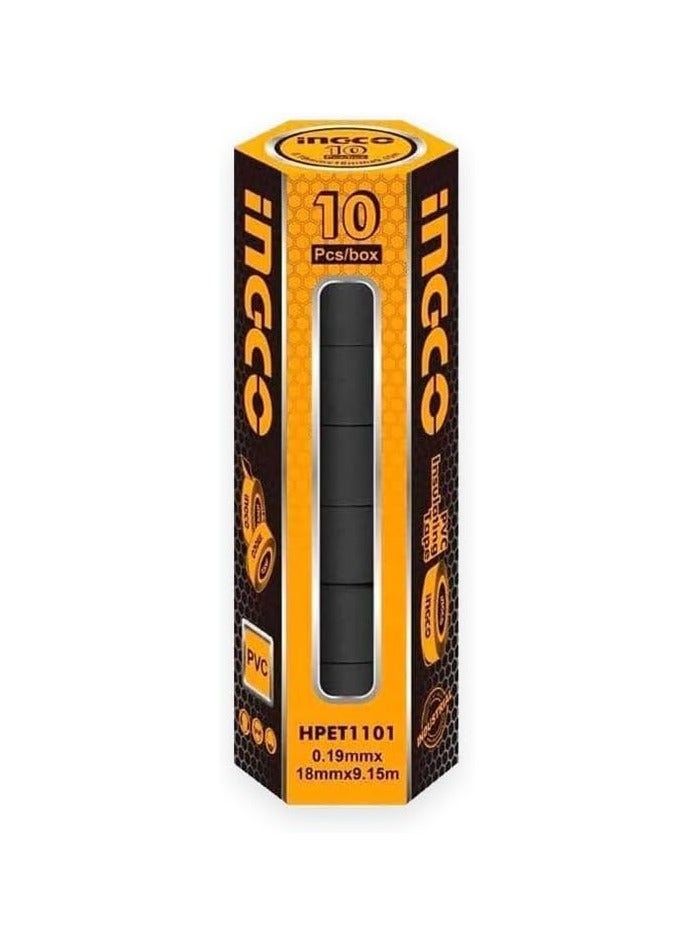 INGCO 10Pcs PVC Insulating Tape - 10 Yards, 18mm x 0.13mm, Black Electrical Tape - for Electricians Black tape HPET1103 - Image 3