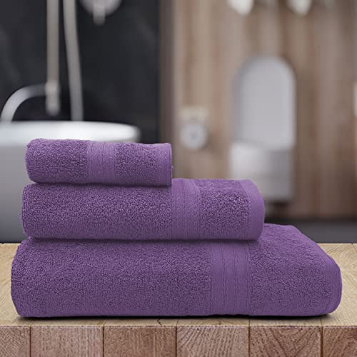 Sassoon Anatolia 3 Pc Towel Set in 500 GSM (Grape) 1 Bath Towel, 1 Hand Towel & 1 Face Towel - Image 1