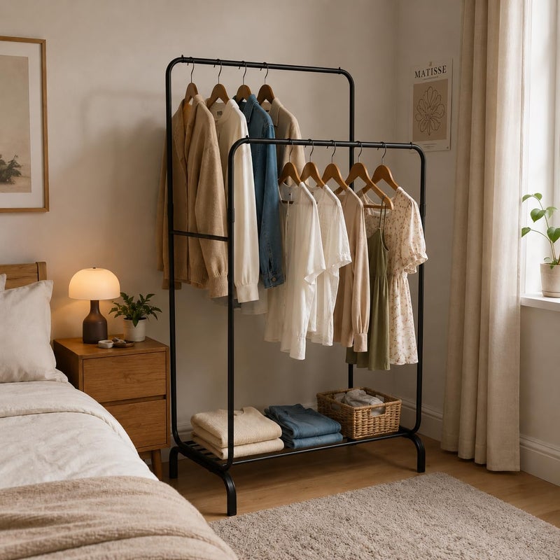 GOHAR Double Metal Clothing Stand - Black