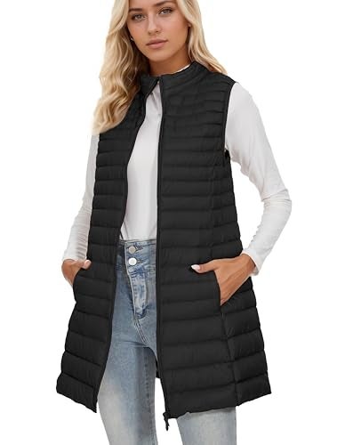 ELFJOY Long Puffer Vest Women Winter Ultra Light Long Down Vest with Stand Collar Black Womens Vests Outerwear - Image 4