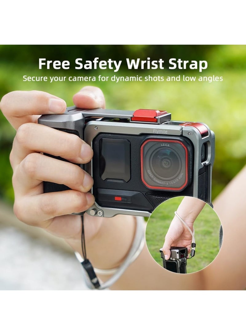 SYOSI Camera Grip Holder Set,Camera Cage Set for Insta360 Ace Pro2/Ace Pro with Shutter Button,Lens Cap,Strap,Full Protection,Easy Grip for Steady Shots,Travel Friendly,Ideal for Content Creators (Black) - Image 3