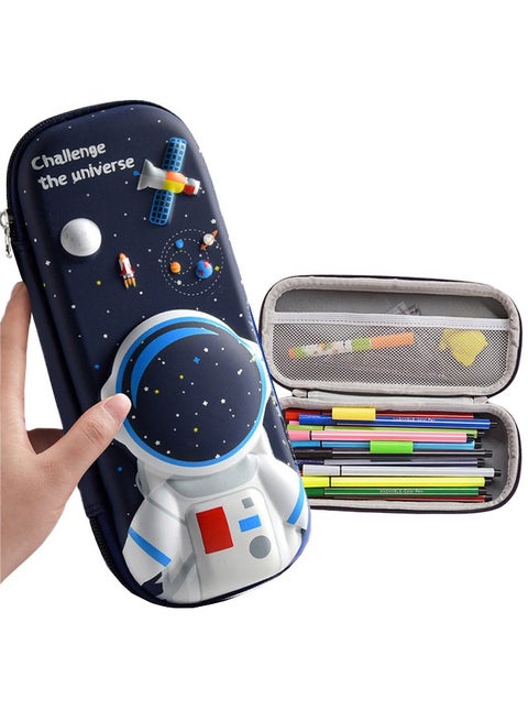 Pencil Case for Kids Boys 3D Astronaut Large Capacity Waterproof Pencil Box with Compartments Pen Pouch Cloth faced pencil case for Kindergarten and School Creative Pencil Case (Royal Blue)