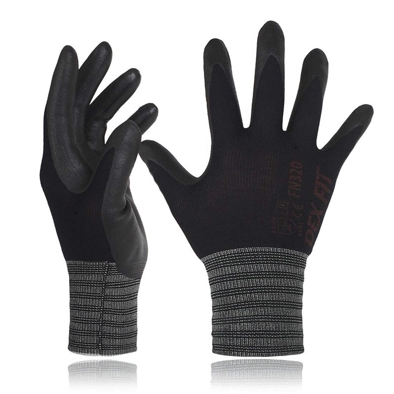 Dex Fit Premium Nylon Nitrile Work Hloves Fn320 12 Pairs 3D-Comfort Fit Firm Grip Thin & Lightweight Deable and Cool Machine قابل للغسل ؛ الأسود 7 (ق) - Image 1