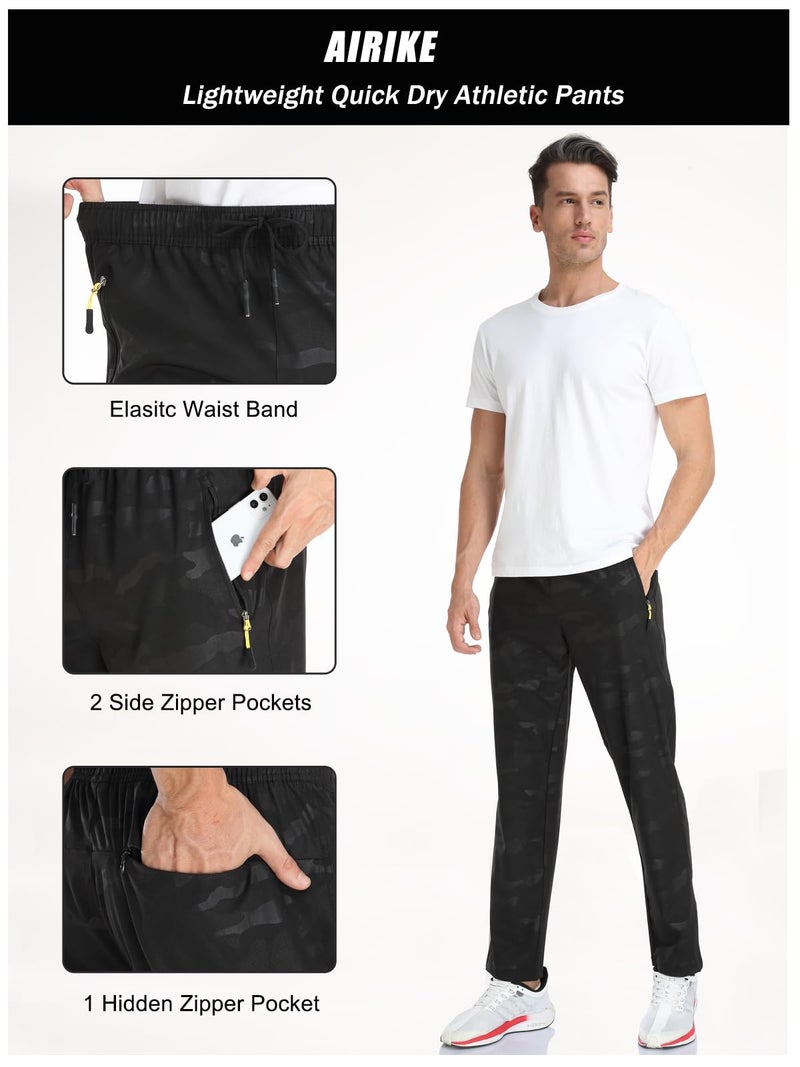AIRIKE Sweatpants for Mens Outdoor Casual Lightweight Quick Dry Polyester Workout Exercise Sports Trousers with pokcets (Camouflage Black 40) - Image 5