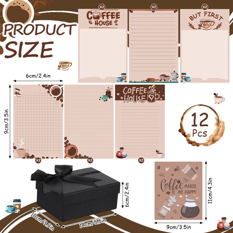 Gilprop 12 Pcs Coffee Sticky Note Set Coffee Lover Gifts Sticky Note Cute Pads Funny Post Pads with Box Greeting Card for Librarian Teacher Christmas Gift Office Supplies - Image 2