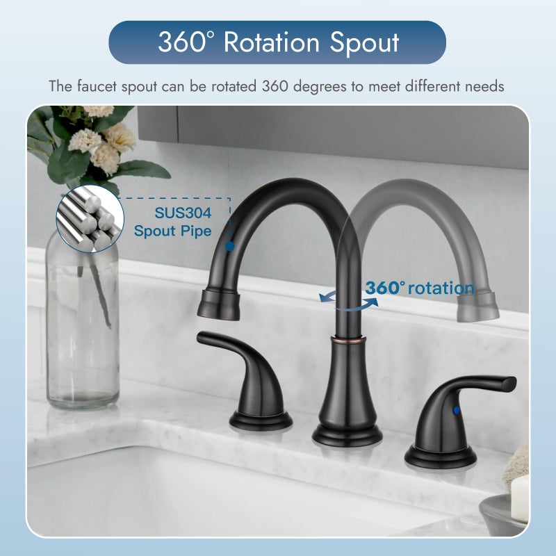 Cinwiny Widespread Bathroom Sink Faucet Deck Mounted 3 Hole 8 inch Bathroom Vanity Faucet 2 Handles Basin Mixer Tap with Pop up Drain,Oil Rubbed Bronze - Image 2