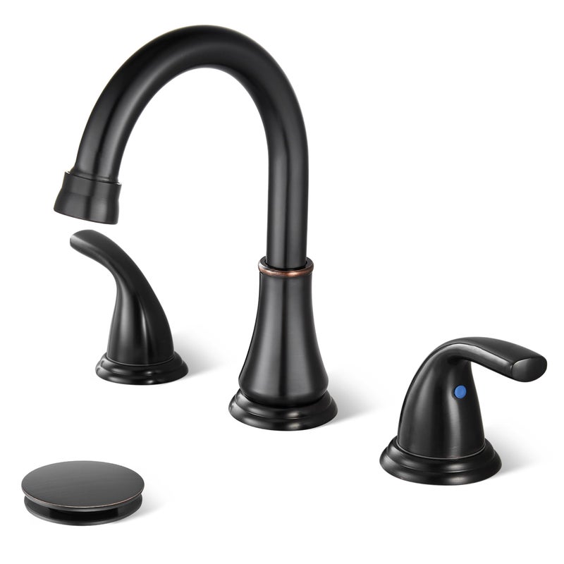 Cinwiny Widespread Bathroom Sink Faucet Deck Mounted 3 Hole 8 inch Bathroom Vanity Faucet 2 Handles Basin Mixer Tap with Pop up Drain,Oil Rubbed Bronze - Image 1