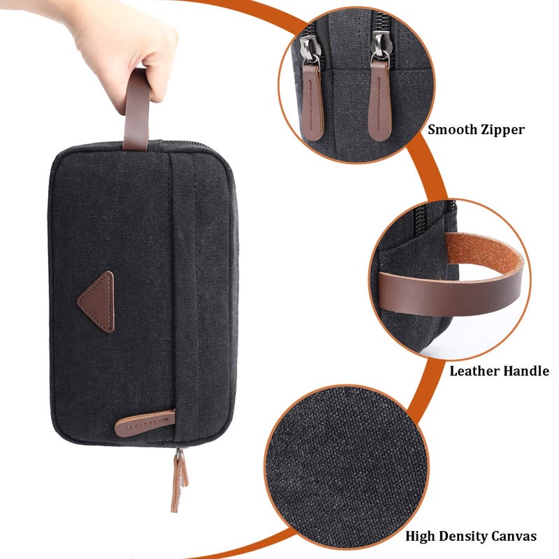 Mactso Mens Travel Toiletry Bag Canvas Leather Cosmetic Makeup Organizer Shaving Dopp Kits with Double Compartments (Black) - Image 5
