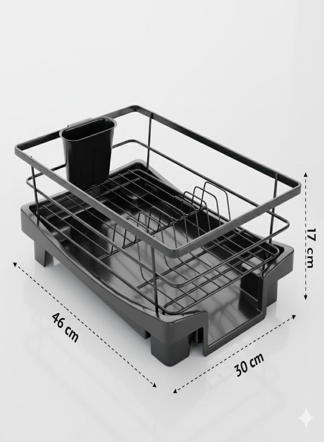 SMARTEZO Dish Drying Rack with Drip Tray and Cutlery Holder, Black, Rust Resistant, 46 x 30 x 17 cm - Image 3