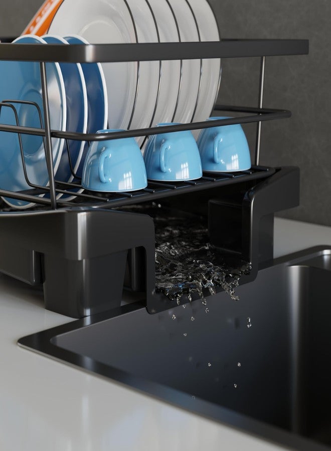 SMARTEZO Dish Drying Rack with Drip Tray and Cutlery Holder, Black, Rust Resistant, 46 x 30 x 17 cm - Image 2