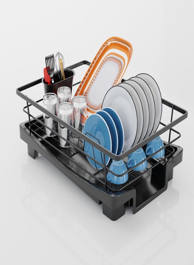 SMARTEZO Dish Drying Rack with Drip Tray and Cutlery Holder, Black, Rust Resistant, 46 x 30 x 17 cm - Image 1