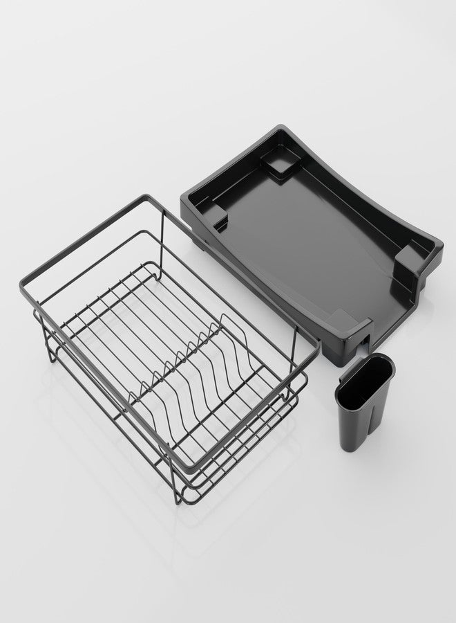 SMARTEZO Dish Drying Rack with Drip Tray and Cutlery Holder, Black, Rust Resistant, 46 x 30 x 17 cm - Image 5